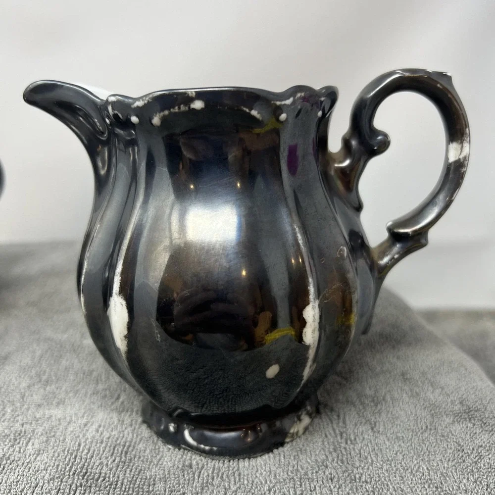Vtg Parbus Bavaria Silver Overlay Porcelain Lidded Sugar Bowl & Creamer Set